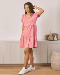 Lana Maternity Tiered Dress in Pink