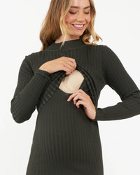 Nella Rib Nursing Knit Dress - Ivy