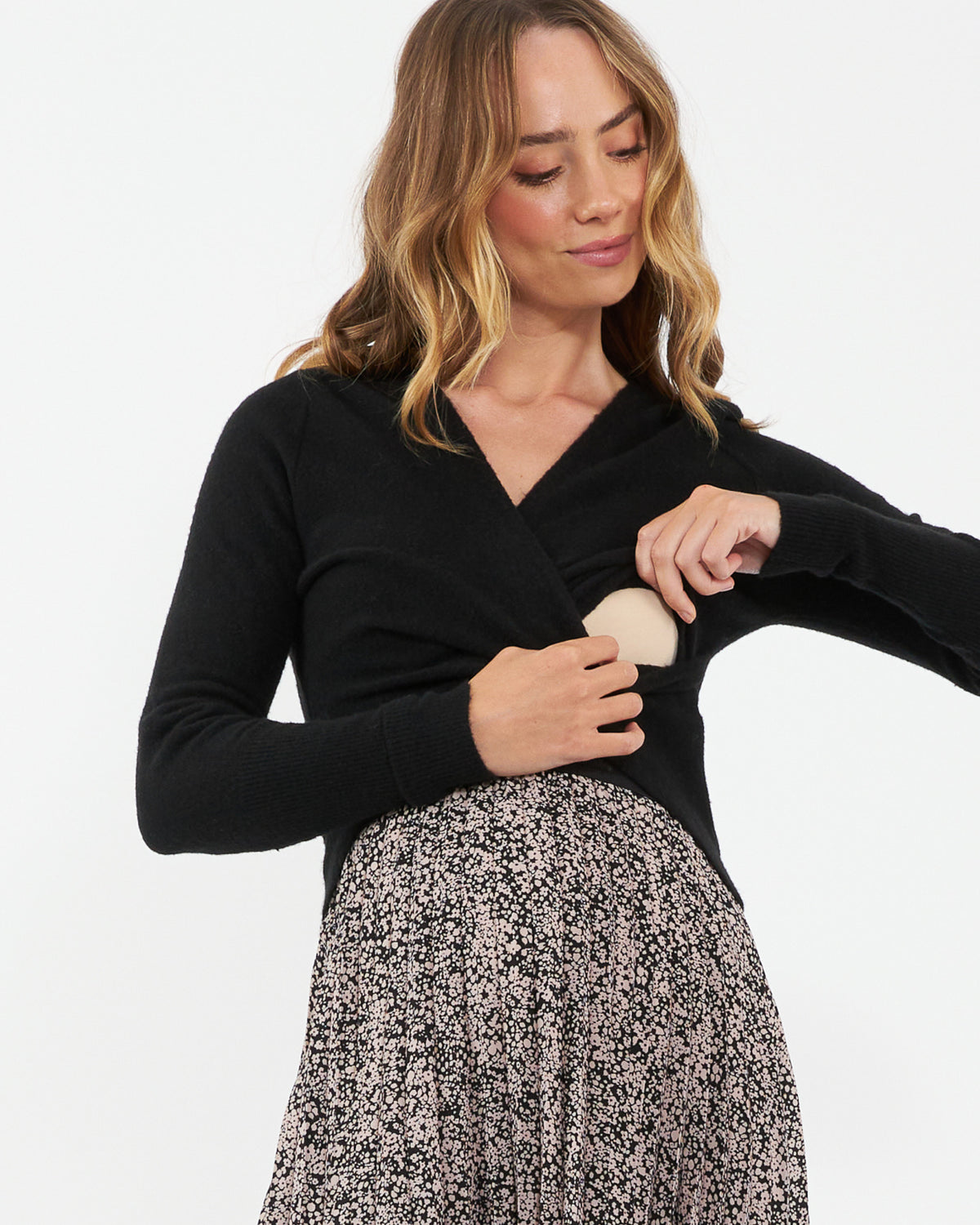 Florence Pleat Skirt Black / Dusty Pink