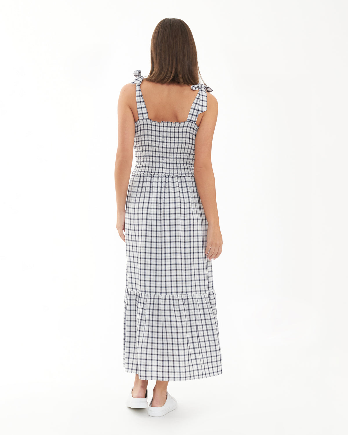 Phoebe Smocked Dress White / Navy