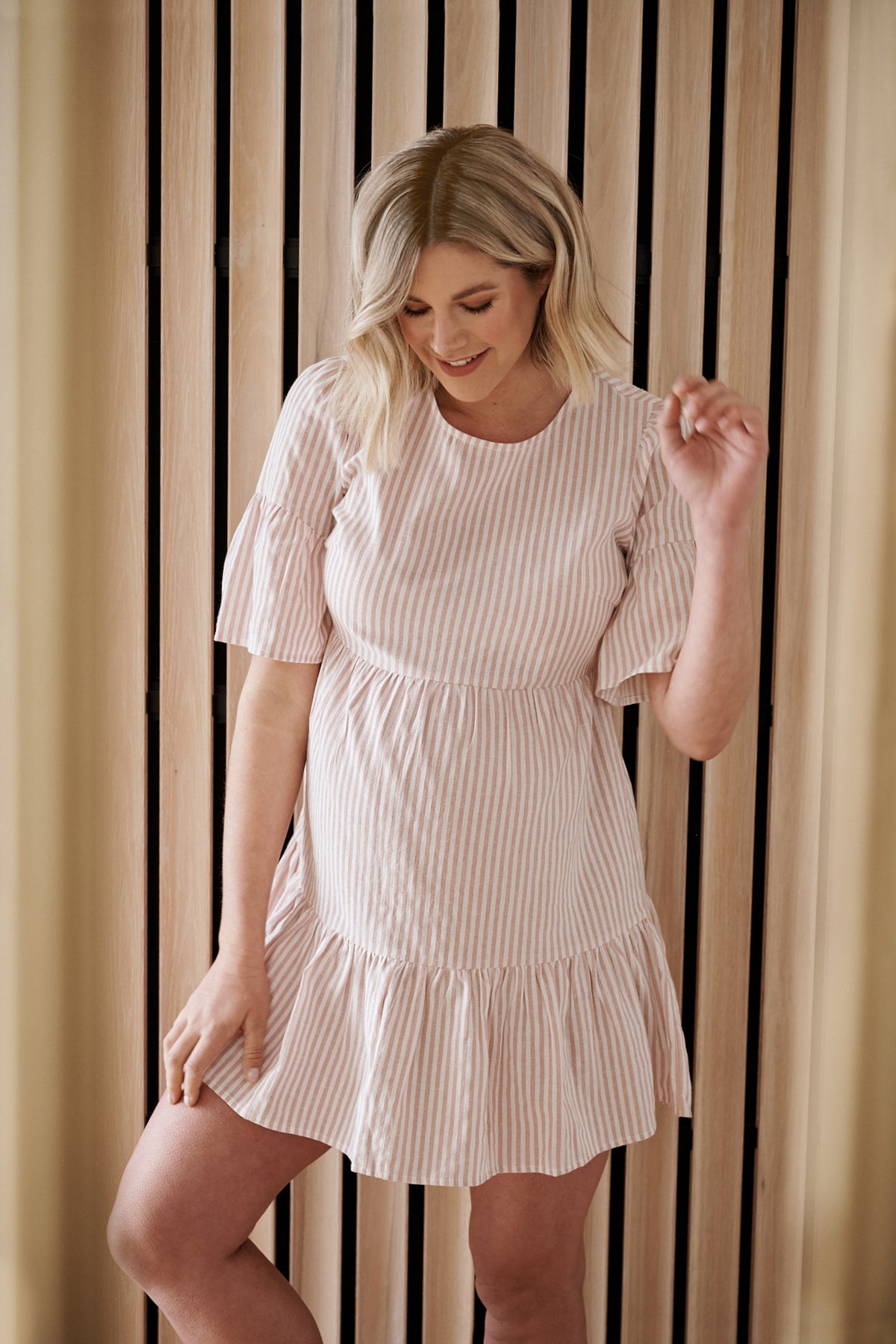 Tori Tiered Dress Dusty Pink / White