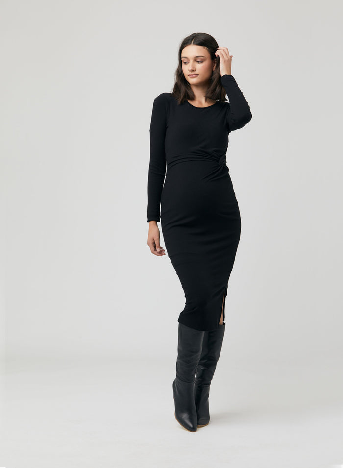 Tilly Rib Long Sleeve Dress Black