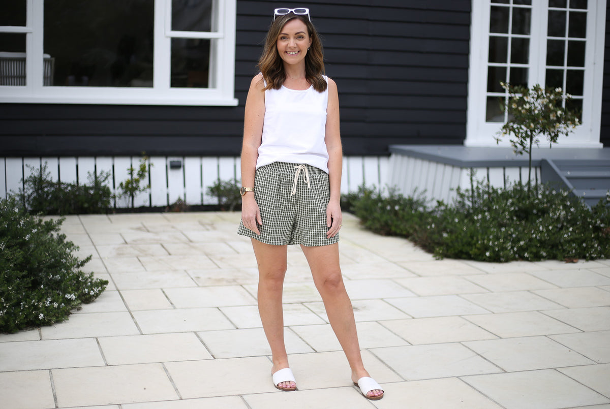 Maggie Shorts by Addison Clothing - Khaki Gingham