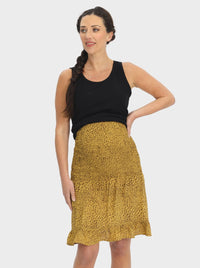 Shirred Maternity Skirt in Yellow & Brown Print