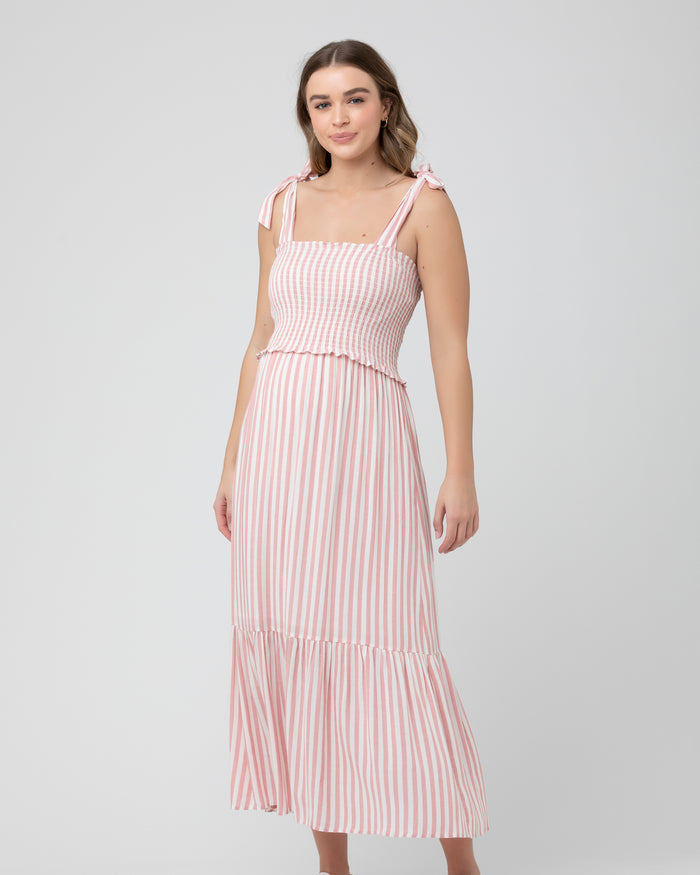 Ollie Smocked Dress Terracotta / White