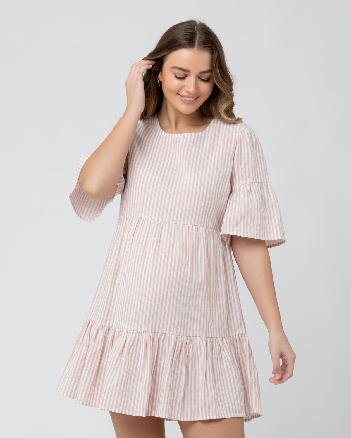 Tori Tiered Dress Dusty Pink / White