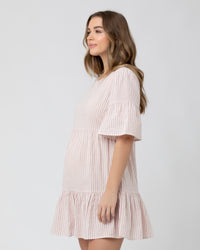 Tori Tiered Dress Dusty Pink / White