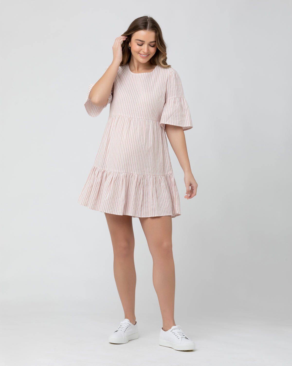 Tori Tiered Dress Dusty Pink / White