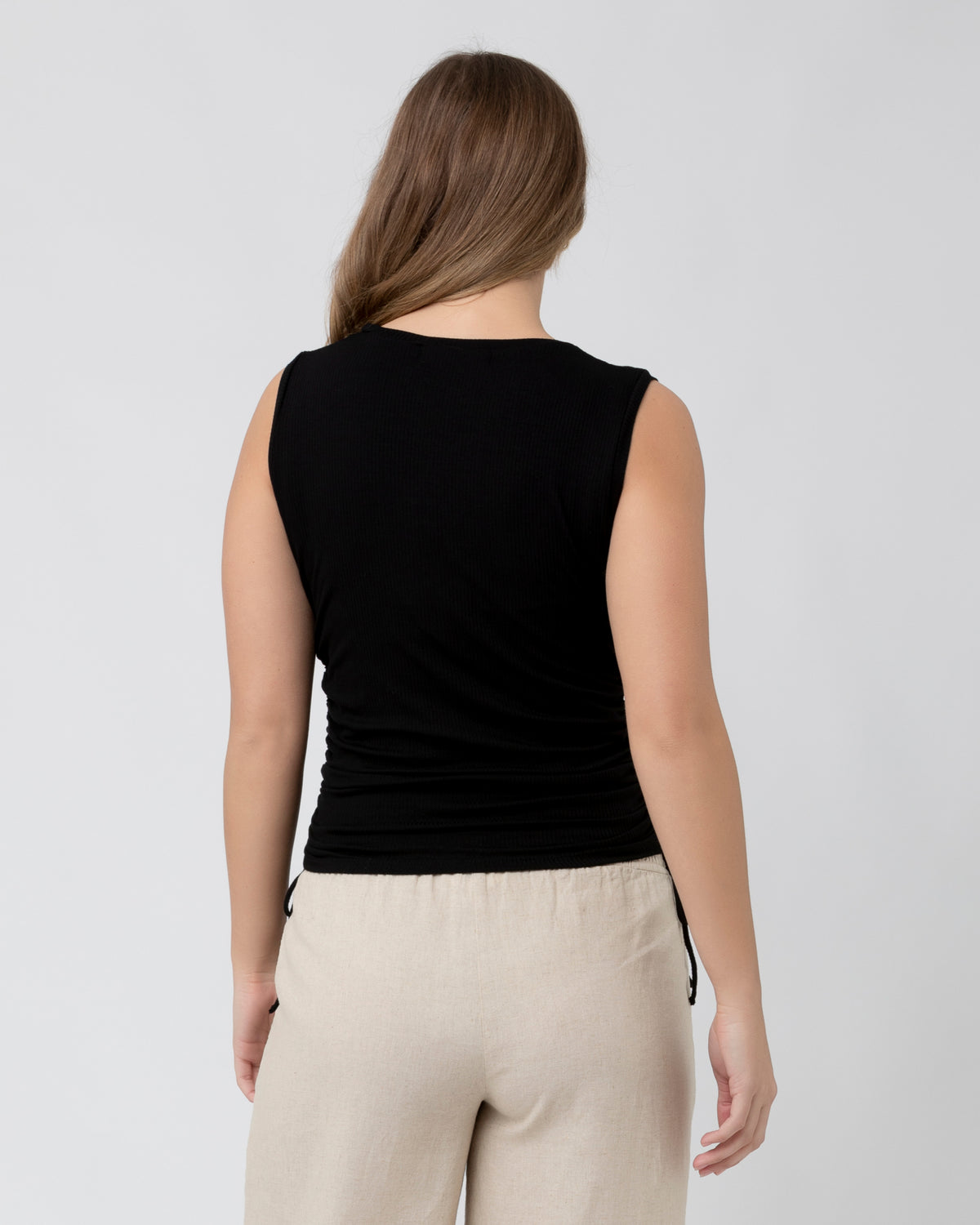 Jodie Ruched Rib Tank Black