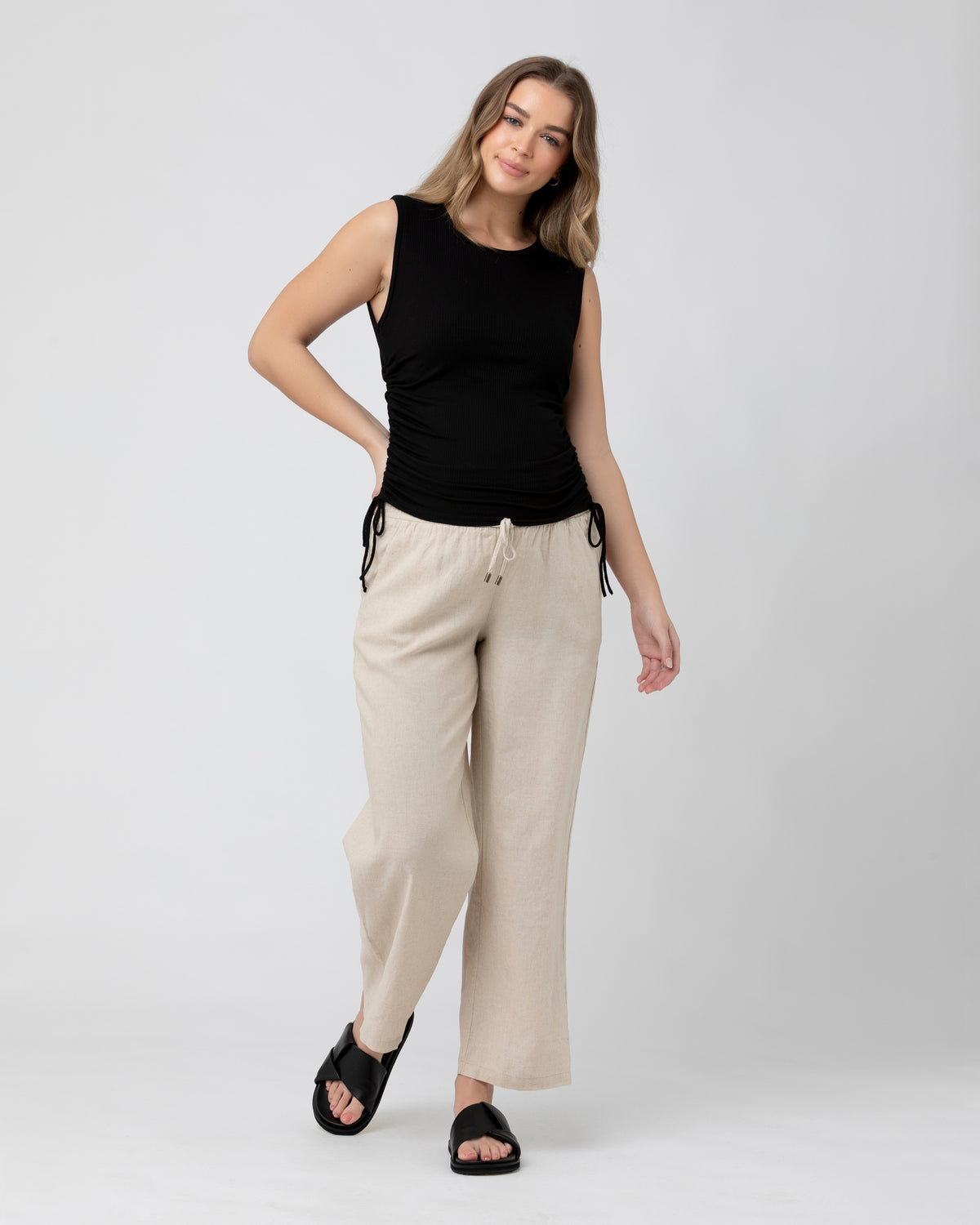 Jodie Ruched Rib Tank Black