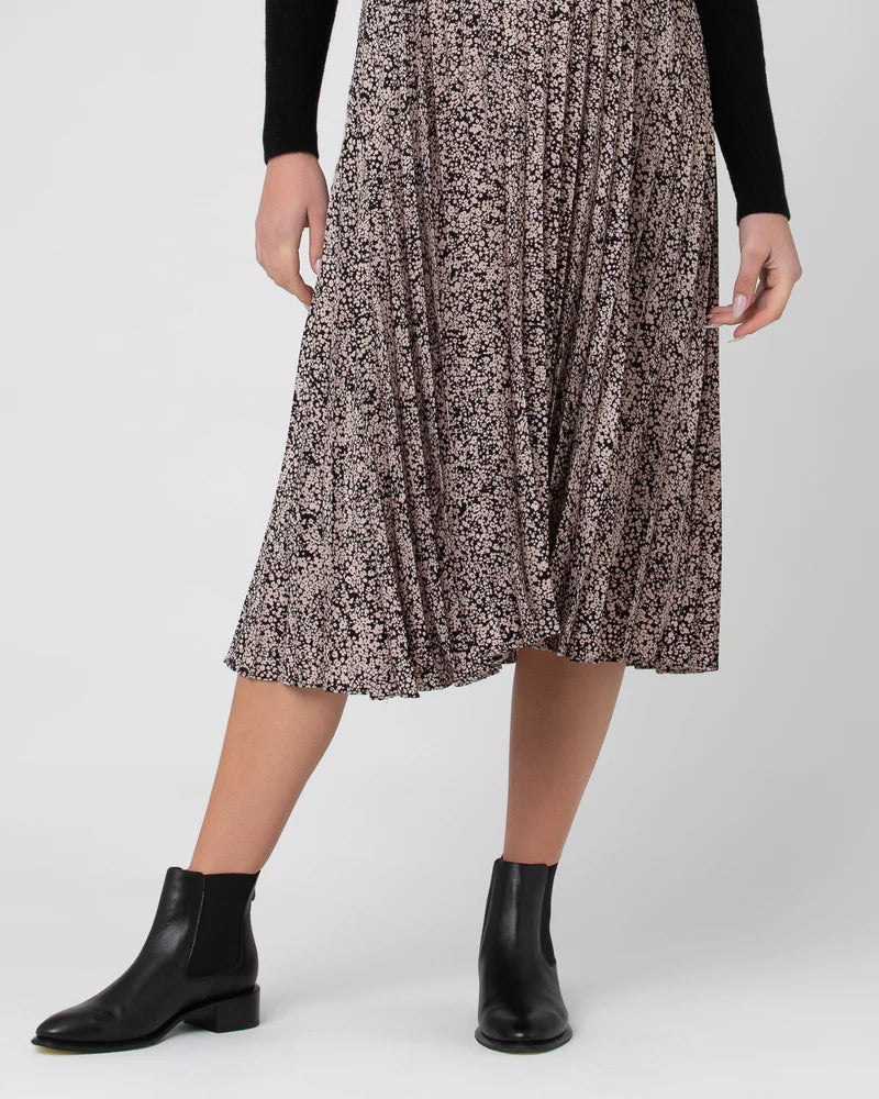 Florence Pleat Skirt Black / Dusty Pink