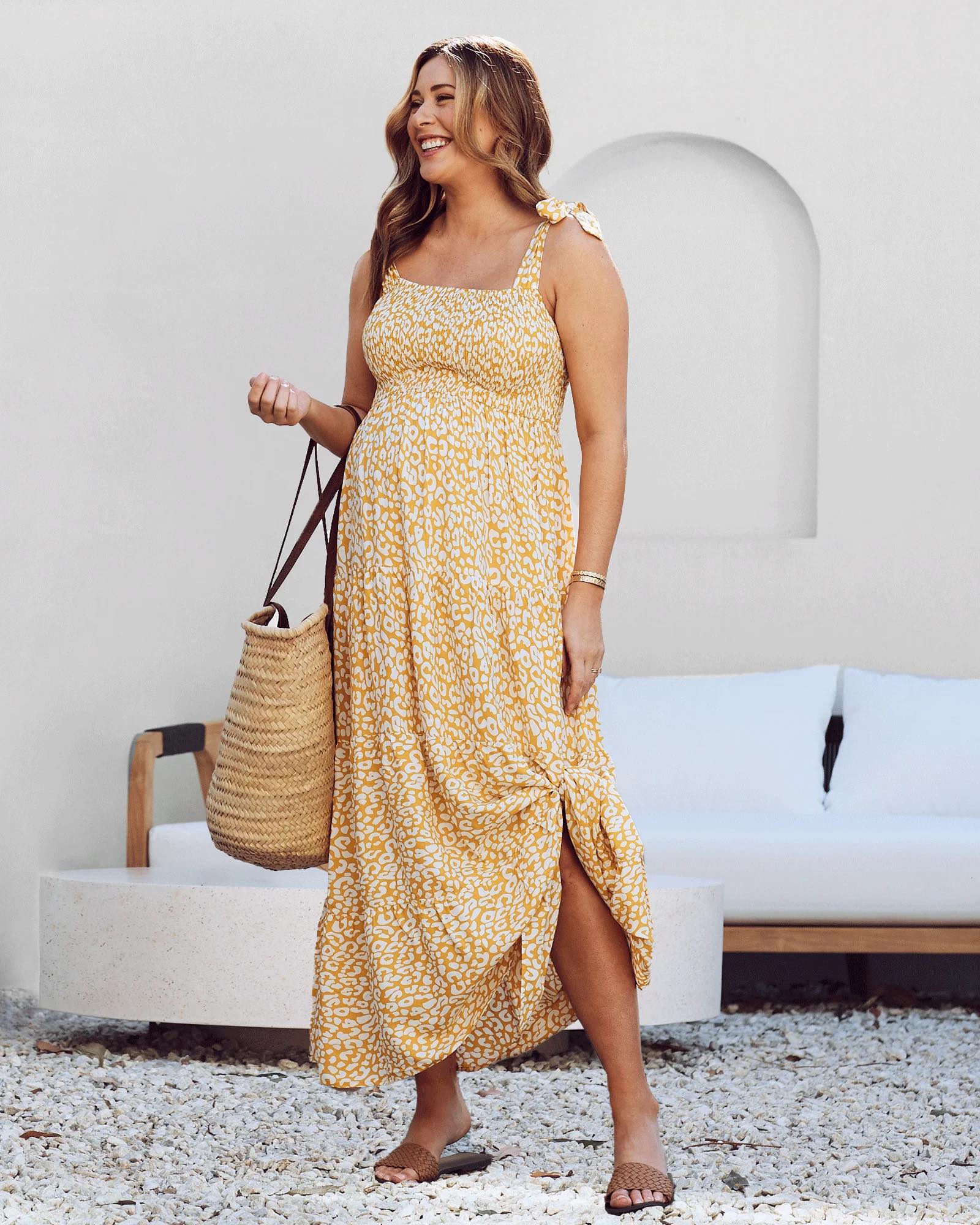 Gold maternity maxi clearance dress