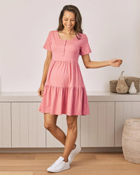 Lana Maternity Tiered Dress in Pink