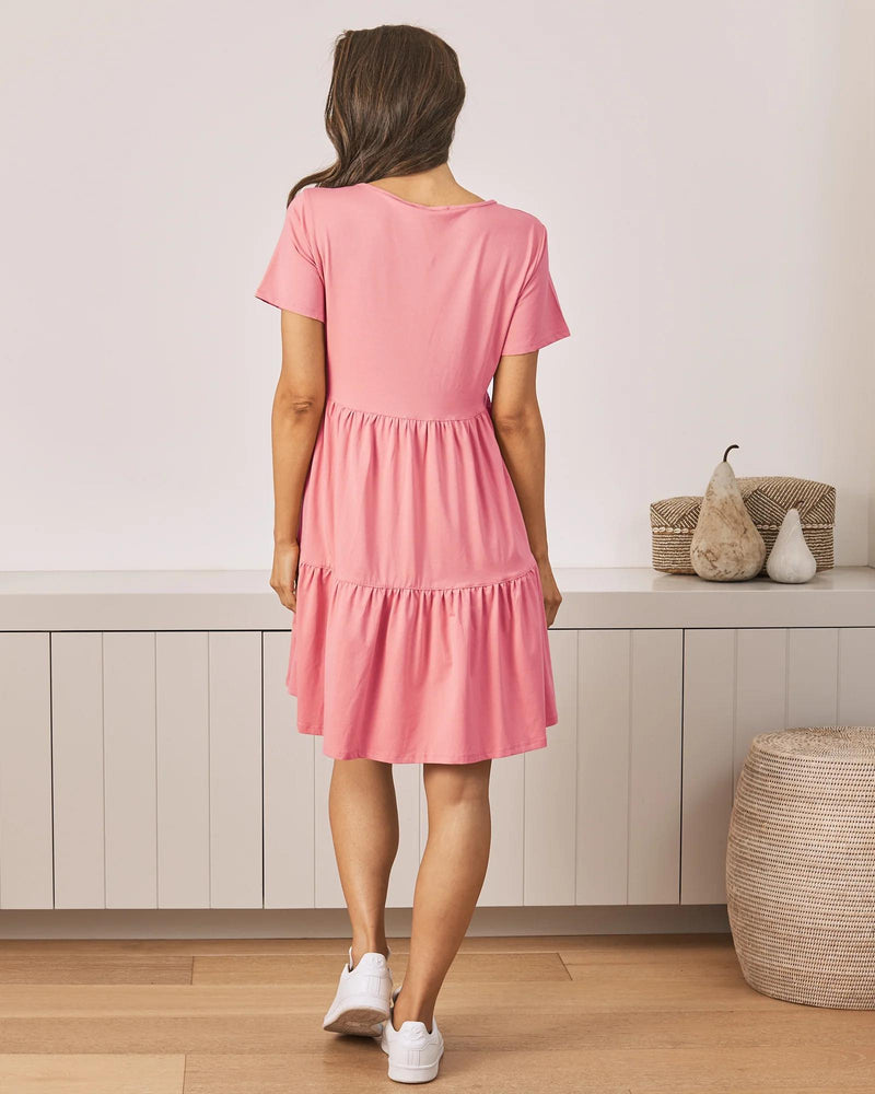 Lana Maternity Tiered Dress in Pink