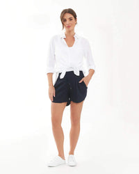 Indi Shirred Linen Short Navy