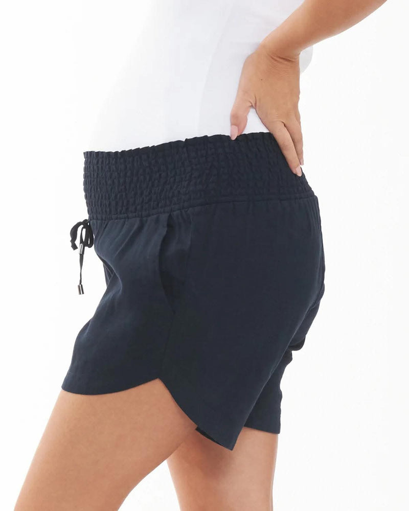 Indi Shirred Linen Short Navy