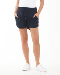 Indi Shirred Linen Short Navy