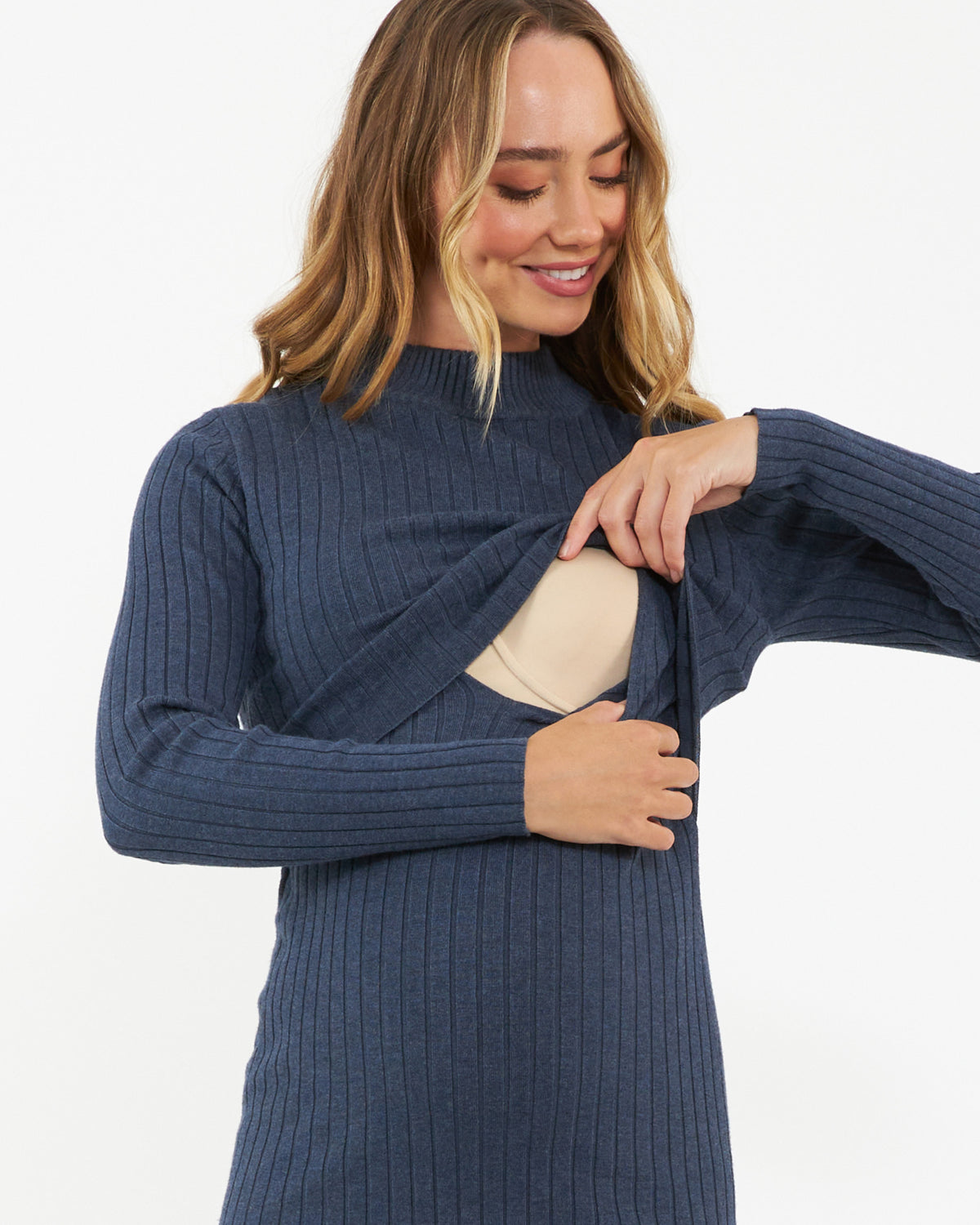 Nella Rib Nursing Knit Dress Denim Marle