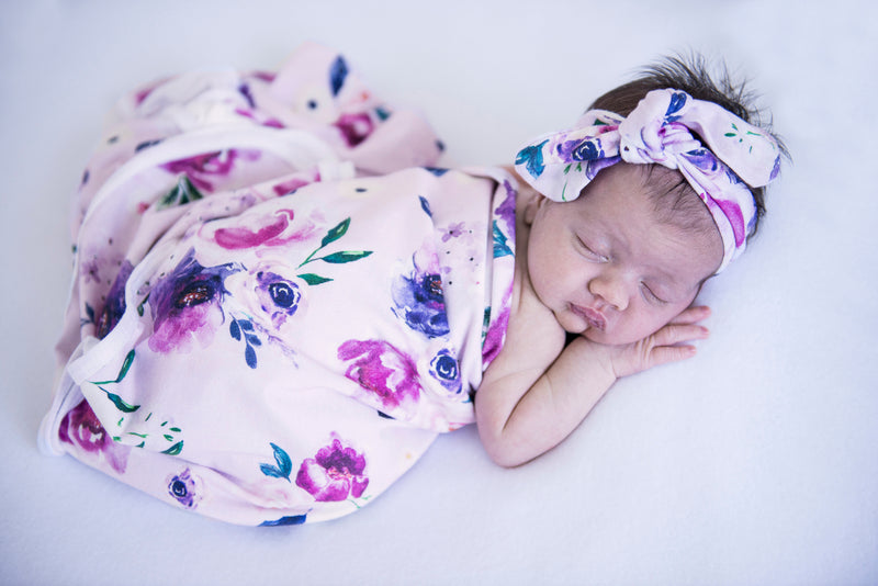 Floral Kiss I Baby Jersey Wrap & Topknot Set