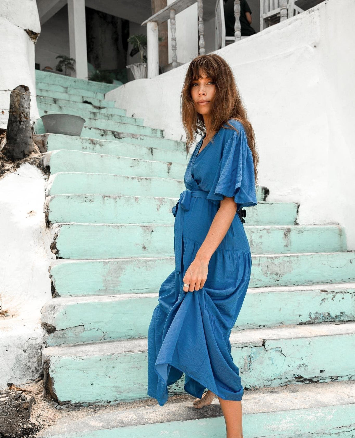 Mini Shein Maternity Review: Blue Floral Midi Dress