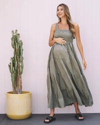 Lilliana Linen Dress in Olive Green