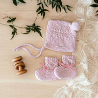 Pink Merino Wool Bonnet & Booties