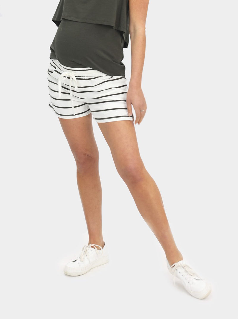 Maternity Cotton Shorts in Khaki Striped
