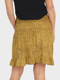 Shirred Maternity Skirt in Yellow & Brown Print