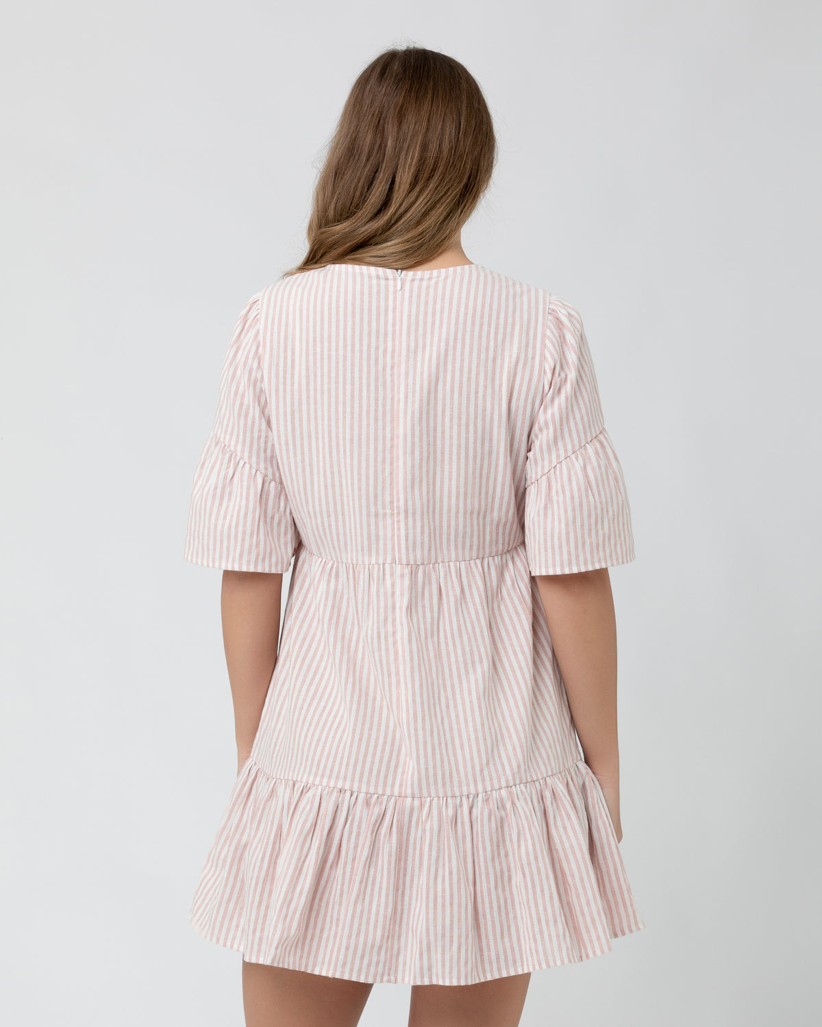 Tori Tiered Dress Dusty Pink / White