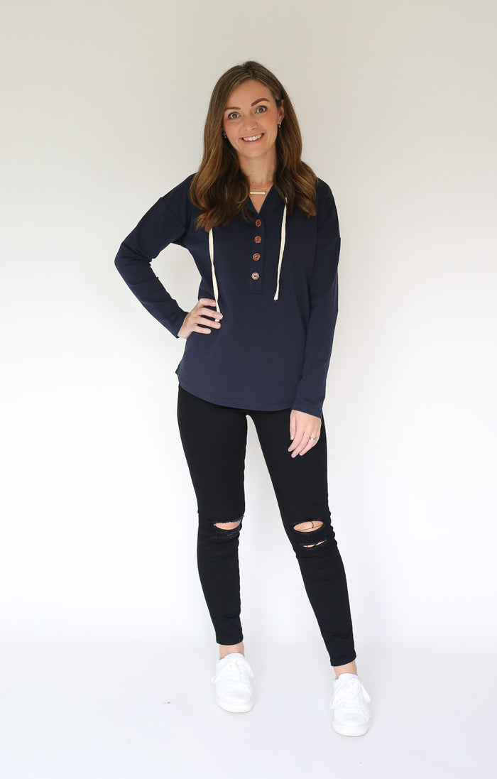 Saskia Hooded Top by Addison Clothing - Navy